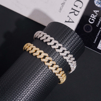 Bijoux Hip Hop en argent 925, chaîne et bracelet cubains sertis de moissanite VVS1 couleur D de 10 mm pour hommes