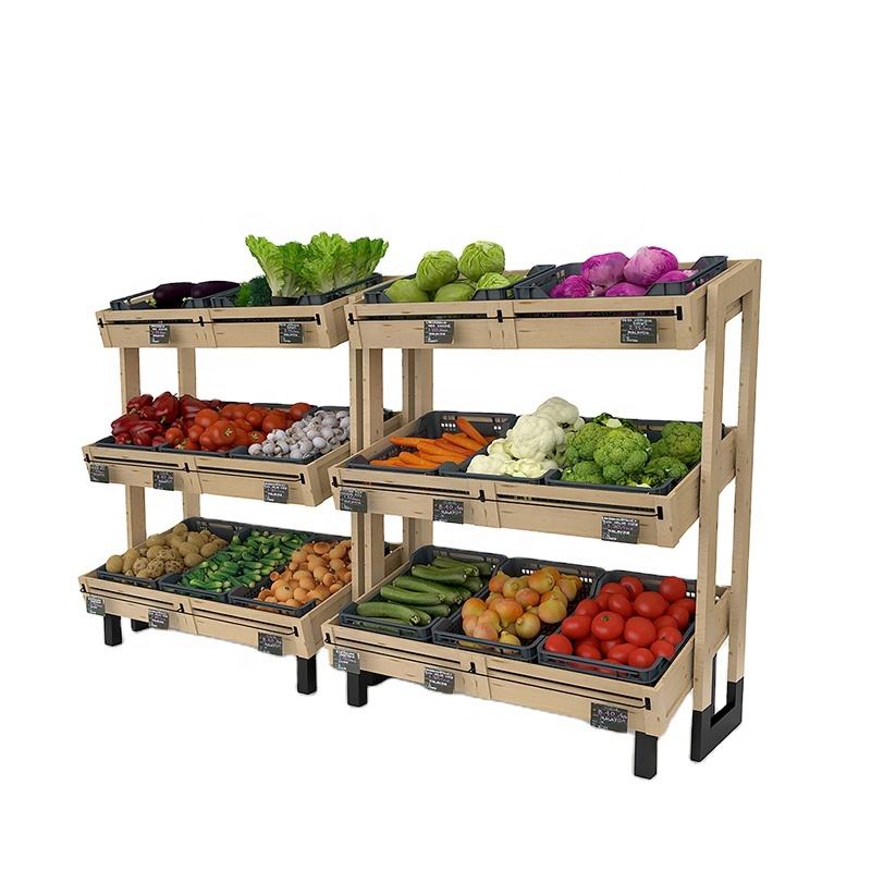 Single Sided Upright Vegetable and Fruit Display Shelves for