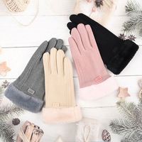 Sarung Tangan Bersepeda Inter Warm dan Fleece, Tebal, Lucu, Bahan Suede untuk Wanita, Anti Angin, Layar Sentuh