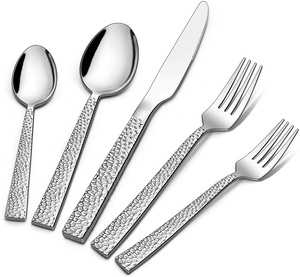 Rắn 65 cái Flatware với utenil phục vụ mảnh vuông hiện đại dòng thiết kế muỗng ngã ba thép không gỉ búa thiết lập dao kéo - Product Image 1