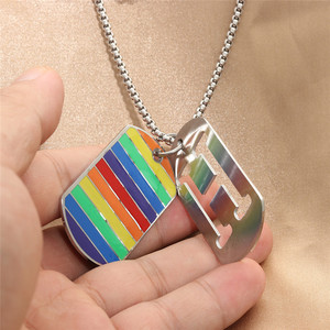 yunnique H Letter Pendant <b>Titanium</b> Steel Men's Necklace Rainbow Color Geometric Retro Style - Product Image 3