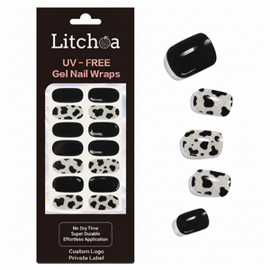 Bandes de gel semi-durcies pour ongles, motif <span class=keywords><strong>noir</strong></span> brillant et imprimé Dalmatien, forme ovale, pour un style streetwear rétro occidental - Product Image 1