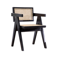 Fauteuil d'appoint de bureau et de salle à manger de haute qualité, démontable, style vintage, en bois naturel, cannage et rotin, marron café et noir