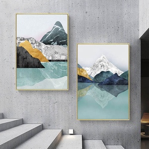Peinture sur toile abstraite moderne <span class=keywords><strong>montagne</strong></span> <span class=keywords><strong>forêt</strong></span> coucher de soleil paysage nordique affiche imprimée mur Art <span class=keywords><strong>image</strong></span> décoration de couloir de la maison - Product Image 1