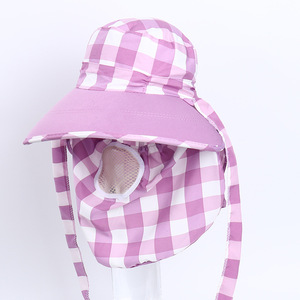 Sombrero de pescador grande a cuadros con visera ancha y máscara facial, transpirable, protección solar para mujer, uso en exteriores de verano - Product Image 5