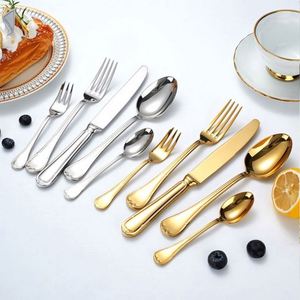 Ensemble de couverts de luxe moderne en acier inoxydable 5 pièces pour hôtel et restaurant, couteau, fourchette, cuillère, argent et or, pour restaurant - Product Image 2