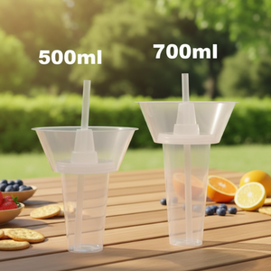 Vaso de Plástico Personalizado de Grado Alimenticio PP de 500ml y 700ml para Té Helado Boba y Frutas, Vaso Freyo Tower 2 en 1 para Snacks y Bebidas con Tapa de Recipiente para Snacks - Product Image 1