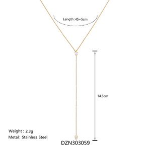 2026 AW 신상 보헤미안 Y자형 지르콘 섬세한 눈물 모양 스웨터 체인 목걸이 다잔 핫 18k 금도금 변색 방지 스테인리스 스틸 주얼리 - Product Image 2