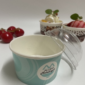 <strong>SP2129</strong> Custom Print Takeaway Single Wall Paper Cup Ice Cream Paper Cup Yogurt Bowl with Plastic Lid - Product Image 2