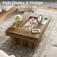 Table basse en chêne naturel avec cadre à bords épaissis, supporte jusqu'à 300 lb, robuste, indispensable pour salon ou maison d'hôtes