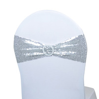 Housse de chaise sans couture à sequins avec boucle ronde, décoration de dossier de chaise avec nœud, ceinture élastique pour mariage, hôtel, banquet