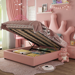 Creatief Modern Roze Leren Kinderbed High-<span class=keywords><strong>End</strong></span> Gestoffeerd Kinderbed Met Opbergruimte Nieuwste Ontwerp Kroonbed Voor Kinderen - Product Image 4