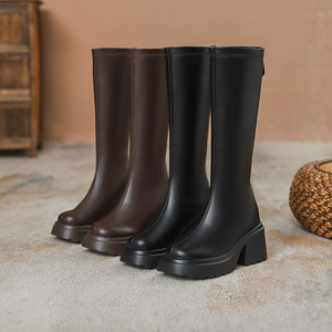 Bottes d'hiver noires à talons très hauts <span class=keywords><strong>pour</strong></span> femme, montantes jusqu'à la cuisse, <span class=keywords><strong>pour</strong></span> silhouettes fines et petites, avec semelle épaisse, rehaussement intégré, respirantes et chaudes - Product Image 1