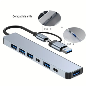 Estación de acoplamiento de aluminio portátil 7 en 1 con interfaces de concentrador de carga tipo C/USB 3,0 Paquete de caja de stock de transferencia de datos - Product Image 1