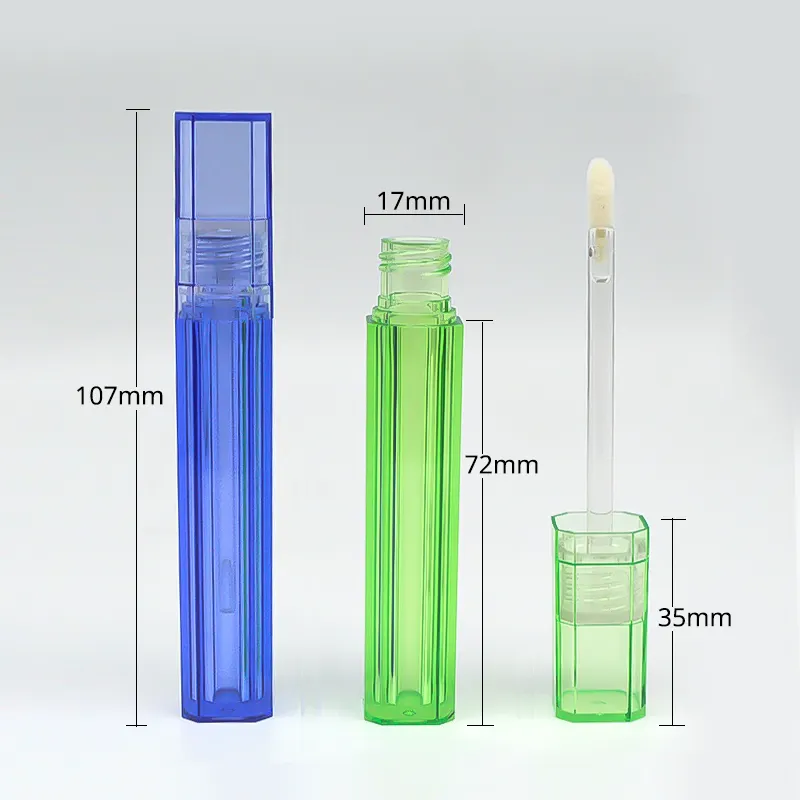 Tubi di imballaggio per lucidalabbra vuoti con etichetta privata trasparente da 3.5ml trasparente verde blu lucidalabbra Logo personalizzato tubo quadrato per smalto per labbra