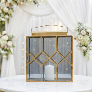 Wholesale Home and Weddings Decorative <b>Brass</b> Metal Framed Black Glass Candle Holder <b>Lantern</b> - Product Image 4
