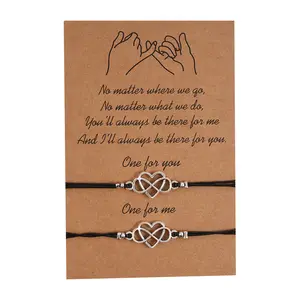 Deseo caliente tarjeta pulsera Simple infinito de 8 caracteres en forma de corazón de cordón trenzado ajustable par de pulsera de amor