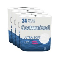 Papier toilette en rouleau personnalisé pour la vente en gros, 2 ou 3 plis, 16 ou 24 paquets
