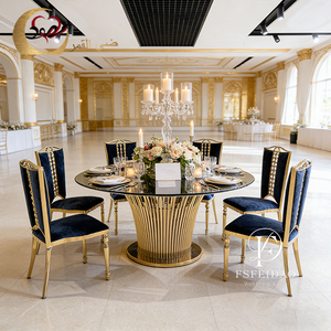 ชุดโต๊ะรับประทานอาหารทรงกลมหน้ากระจกฐานสแตนเลสสำหรับงานแต่งงาน 6 ที่นั่ง โรแมนติกและสง่างาม สไตล์ร่วมสมัย เหมาะสำหรับใช้ในครัว โรงแรม - Product Image 2