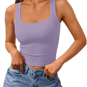 Camisetas sin mangas para mujer al por mayor, cuello cuadrado, estilo crop, acanaladas, para fitness y uso casual - Product Image 3