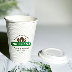 可爱设计标志尖头压花经济12盎司壁可堆肥热纸杯带盖 - Product Image 5
