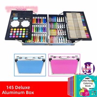 Coffret de peinture acrylique et aquarelle en aluminium de haute qualité pour enfants, ensemble de 145 stylos d'art, cadeau en aluminium pour enfants, vente en gros