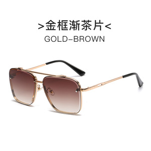 แว่นกันแดดทรงโลหะสองคาน รุ่นฮิตปี 2023 ไร้กรอบ เลนส์ PC ป้องกัน UV400 สีน้ำตาล น้ำเงิน เทา รับทำโลโก้ 男女兼用 - Product Image 4