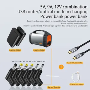 Adaptor DC USB C Ke Adaptor DC Adaptor Daya Laptop Wanita Ke Pria 5V/9V/12V DC3.0 * 1.1Mm 3.5*135Mm 5.5*2.1Mm 90 Derajat