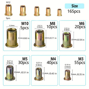 Baiguluo Rivet Nuts 165Pcs Carbon Steel Flat Head Threaded Insert Kit For Cross-border Use - Product Image 2