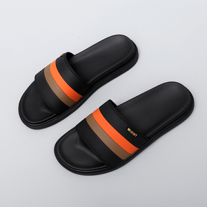 Striped PU <b>Slide</b> Sandals Open Toe Anti-Slippery EVA Outsole Summer Sporty Slippers - Product Image 1