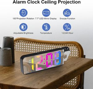 Réveil avec <span class=keywords><strong>projection</strong></span>, horloge LED colorée pour chambre à coucher, horloge numérique à <span class=keywords><strong>projection</strong></span> sur <span class=keywords><strong>plafond</strong></span> et mur avec grands chiffres - Product Image 2
