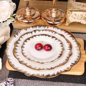 Hot Sale Nordic Color Glaze Marble Gold Rim Dinner Plate <b>Set</b> Porcelain Ceramic Crockery Tableware Eco-Friendly Wholesale - Product Image 3