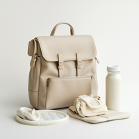 Sac à dos à langer personnalisé OEM en cuir végétalien de haute qualité, nouveau design, mignon, beige, pour maman, papa et bébé