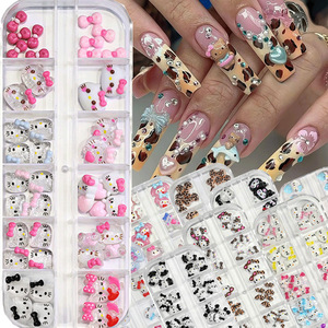 23 Estilos Disponibles, Caja de 12 Compartimentos con Surtido de Dijes de Resina de Dibujos Animados, Diseño de Gato con Lazo, Accesorios para Decoración de <span class=keywords><strong>Uñas</strong></span> DIY - Product Image 1