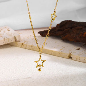 Collier pour femme de haute qualité, asymétrique, corps entier, étoile, acier inoxydable, bijoux, chaîne de clavicule géométrique dorée, accessoires - Product Image 1