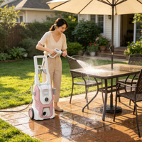 Nettoyeur haute pression électrique vertical avec débit de 7 L/min, adapté au nettoyage de la maison, du jardin, des sols et des surfaces extérieures