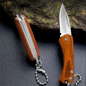 Açık kamp taktik Mini cep katlanır bıçak çelik + ahşap kolu kamp avcılık açık Survival EDC araçları bıçaklar - Product Image 4