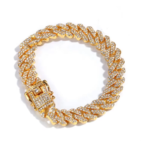 Alliage glacé avec deux rangées de strass bling hip hop 12mm de large bracelet chaîne Miami