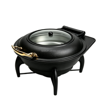 Plat de service rond noir de luxe 6L, chauffe-plats commercial pour buffets, idéal pour la restauration de petites entreprises, les pâtes et les plats rôtis