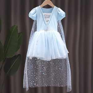 Vestido de princesa de adventure para niños pequeños, traje de tul con lentejuelas, dobladillo dividido, azul, cuento de hadas, Anna, luz musical, ballet - Product Image 5