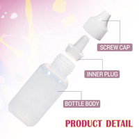 Bouteilles en plastique compressibles de 15 ml, 30 ml, 60 ml pour fond de teint cosmétique, dissolvant pour aérographe, colle pour perruque en dentelle, flacon compte-gouttes LDPE pour liquide