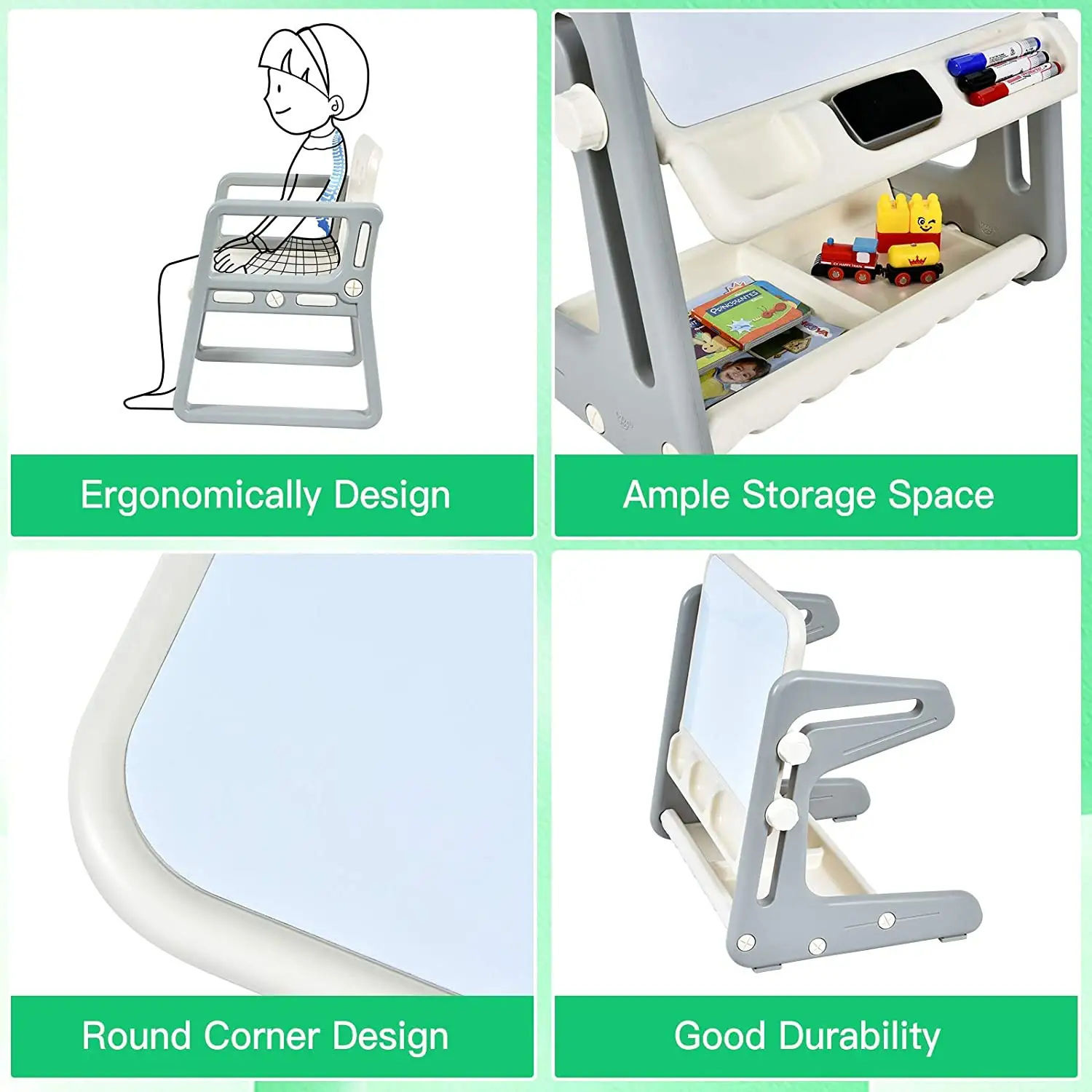 ABST Kinderaktivität Kunst-Tischset Kind Whiteboard Easel für Kleinkind mit Zeichnungszubehör kinder-Größe Kunststoff-Möbel