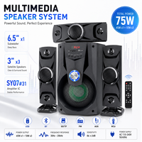 Sistem Speaker Surround Sound 3.1CH Pasokan Pabrik, Woofer Aktif 6.5 inci, 75W RMS, Pemutaran 6-in-1, Respon Bass 30Hz, 110-240V
