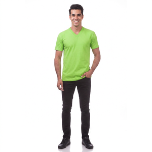 เสื้อยืดแฟชั่นใหม่สำหรับผู้ชาย ผ้าฝ้าย 100% ทรงปกติ แขนสั้น คอวี มีทุกขนาด - Product Image 1
