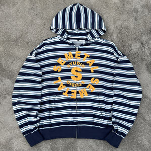 Sudadera con Capucha y Cremallera de Algodón al por Mayor, Sudadera con Capucha Unisex Estampada de Diseñador, Sudadera con Capucha Extra Grande con Cremallera y Rayas Personalizadas de Felpa Francesa - Product Image 1