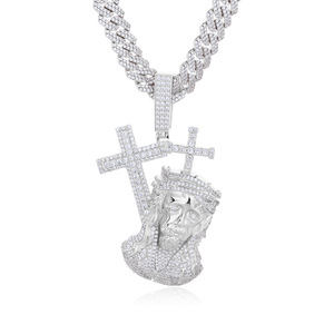 Collier Pendentif Tête de Jésus <span class=keywords><strong>Croix</strong></span> Bling CZ Iced Out Style Hip Hop Vintage Bijoux Religieux Chrétiens pour Hommes - Product Image 6