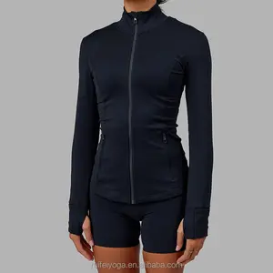 New Arrival Nylon Spandex 4-Way Stretch 2 Piece Jacket Legging Set High Neck Zipper Fitness Women Workout Jacket
