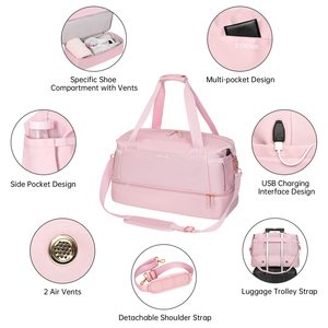 Borsa da Palestra Multifunzione Personalizzabile con Logo, Borsa Sportiva da Viaggio Rosa, Borsone Western per Weekend e Pernottamenti con Scomparto per Yoga - Product Image 6