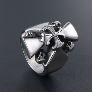 <b>Titanium</b> Steel Skull <b>Ring</b> Cross Floral Windmill Design Men's Hip Hop Jewelry SA508 - Product Image 4