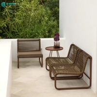 Canapé de jardin en aluminium avec cadre en aluminium et corde tressée, chaise longue de loisirs avec table d'appoint pour villa, cour et patio